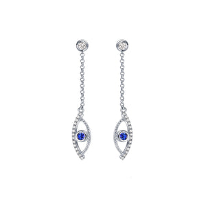 YOUNG BY DILYS' Celestial Eye Blue Sapphire Earrings with Diamond Trim in 18KWG