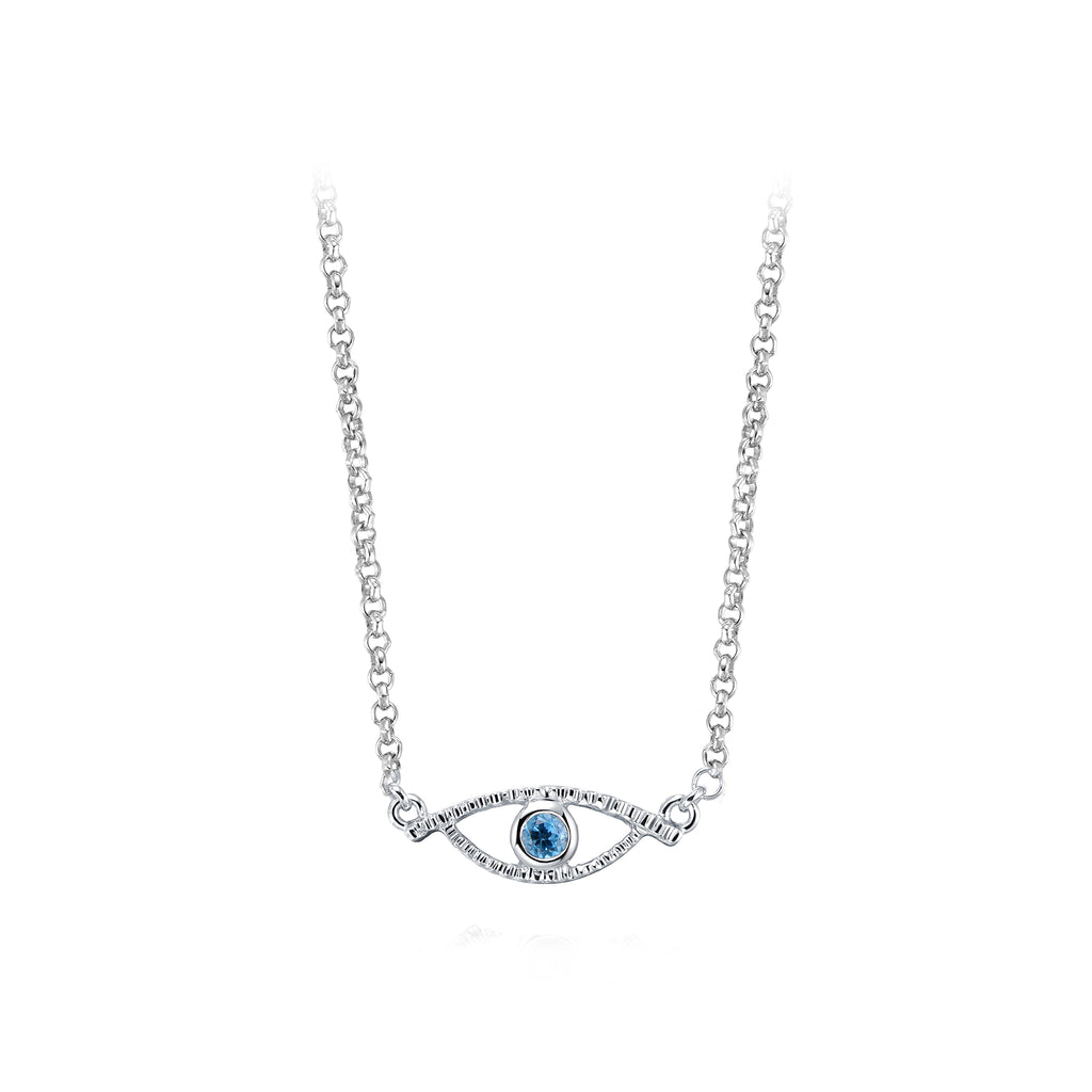 YOUNG BY DILYS' Celestial Eye Blue Topaz Necklace in 925 Sterling Silver