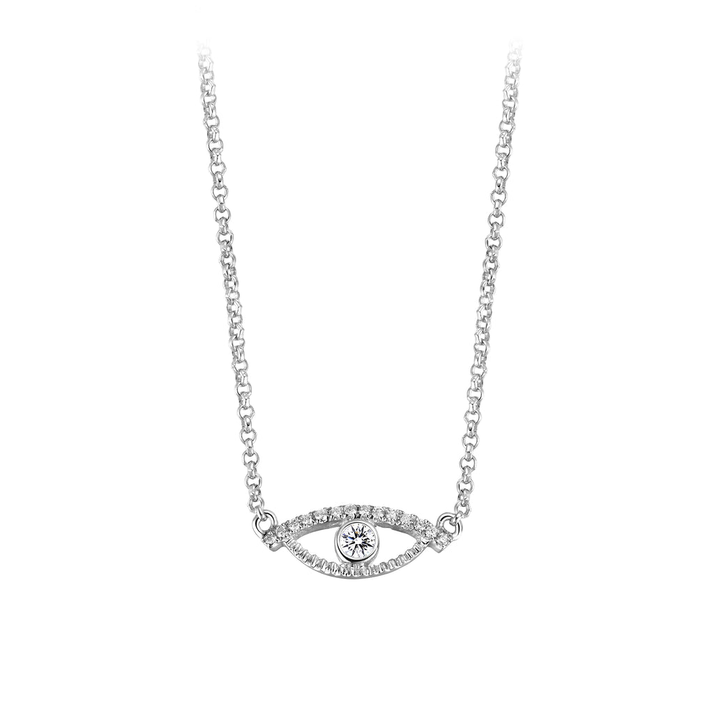YOUNG BY DILYS' Celestial Eye White Diamond Necklace with Diamond Trim in 18K White Gold