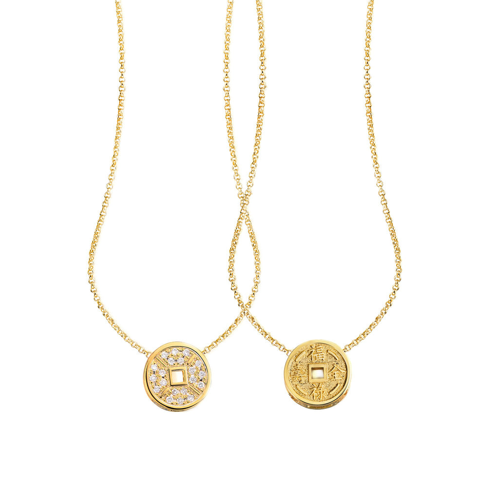 YOUNG BY DILYS' Lucky Coin 福緑壽全 Reversible Necklace in 18K Yellow Gold