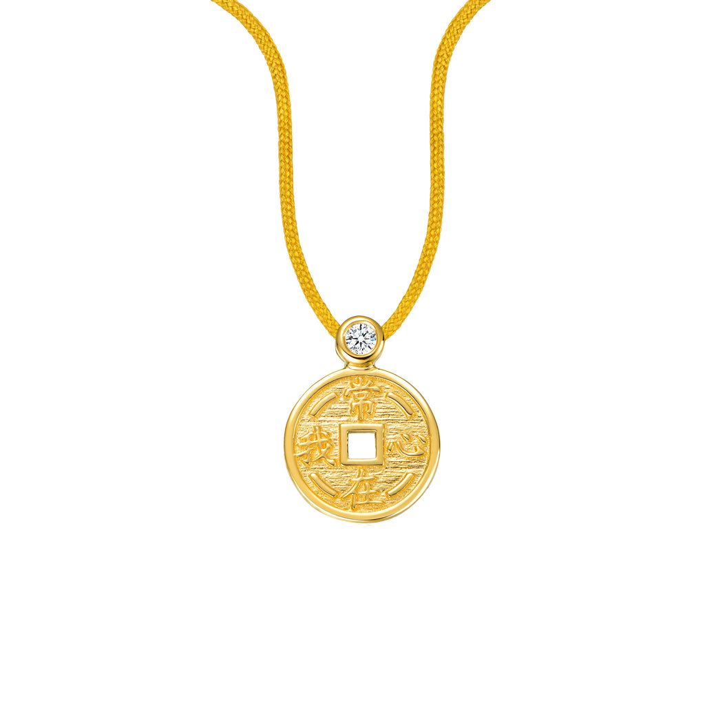 YOUNG BY DILYS' Lucky Coin 常在我心 Thread Necklace in 18K Yellow Gold