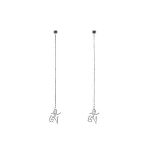 YOUNG BY DILYS' White Gold OM Earrings in Black and White Diamond
