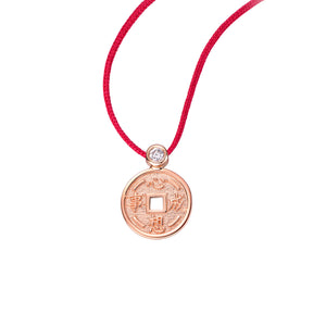 YOUNG BY DILYS' Lucky Coin 心想事成 Thread Necklace in 18K Rose Gold