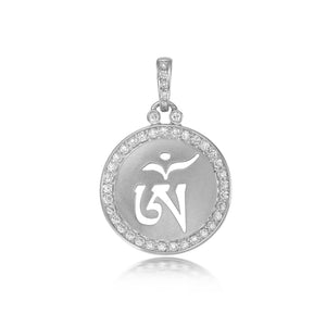 YOUNG BY DILYS' OM Concave Pendant with Diamond Trim in 18K White Gold