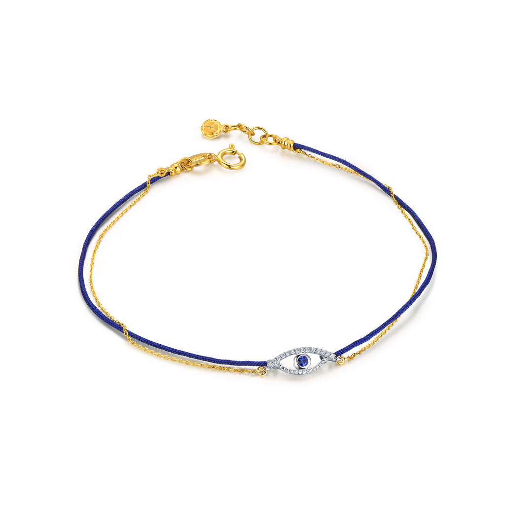 YOUNG BY DILYS' Celestial Eye Chain and Thread Bracelet in Blue Sapphire