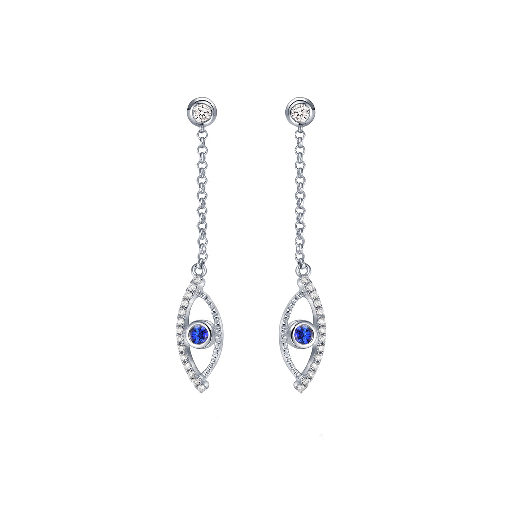 YOUNG BY DILYS' Celestial Eye Blue Sapphire Earrings with Diamond Trim in 18KWG