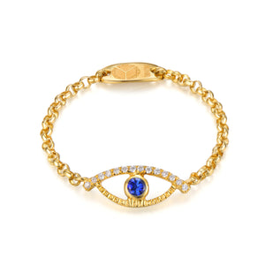 YOUNG BY DILYS' Celestial Eye Blue Sapphire Ring with Diamond Trim in 18K Yellow Gold