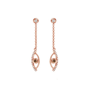 YOUNG BY DILYS' Celestial Eye Brown Diamond Earrings with Diamond Trim in 18KRG