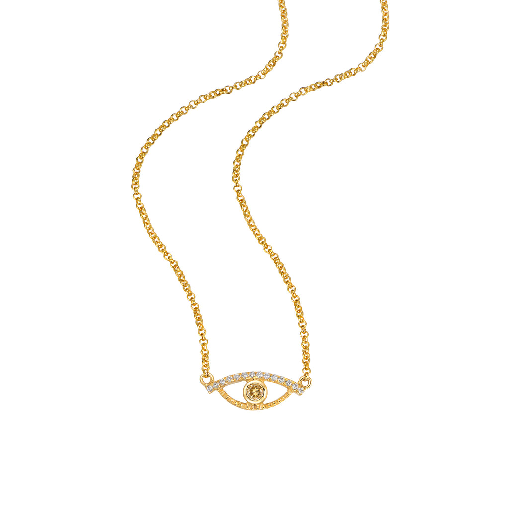 YOUNG BY DILYS' Celestial Eye Fancy Color Diamond Necklace with Diamond Trim in 18K Yellow Gold