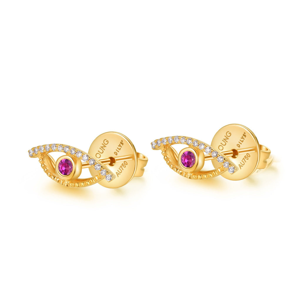 YOUNG BY DILYS' Celestial Eye Pink Sapphire Ear Studs with Diamond Trim in 18KYG