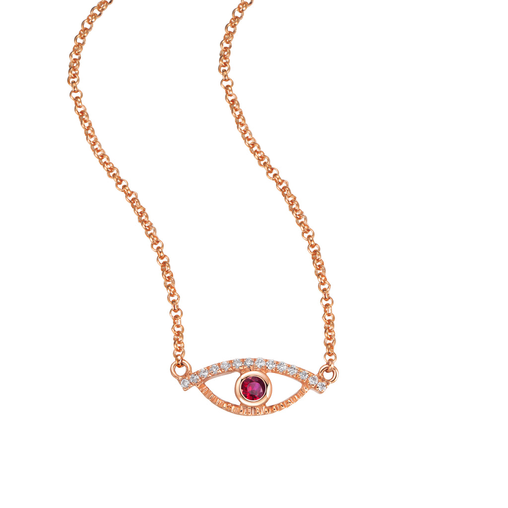 YOUNG BY DILYS' Celestial Eye Ruby Necklace with Diamond Trim in 18K Rose Gold