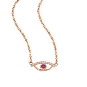 YOUNG BY DILYS' Celestial Eye Ruby Necklace with Diamond Trim in 18K Rose Gold
