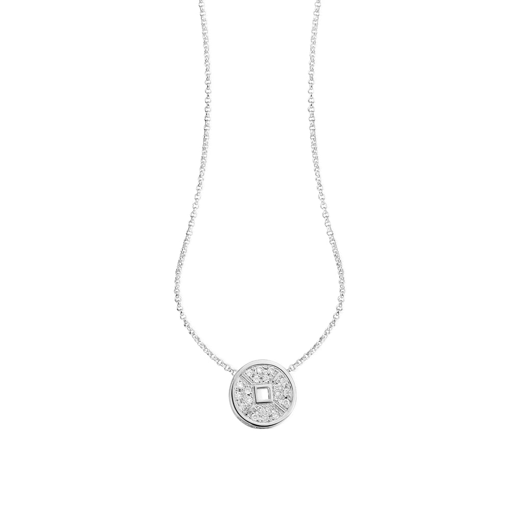 Lucky Coin Necklace in 18K White Gold