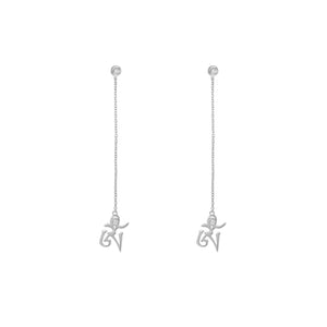 YOUNG BY DILYS' White Gold OM Earrings in White Diamond