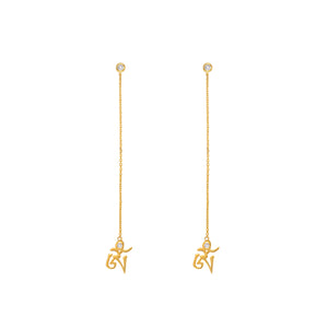 YOUNG BY DILYS' Yellow Gold Om Earrings in White Diamond