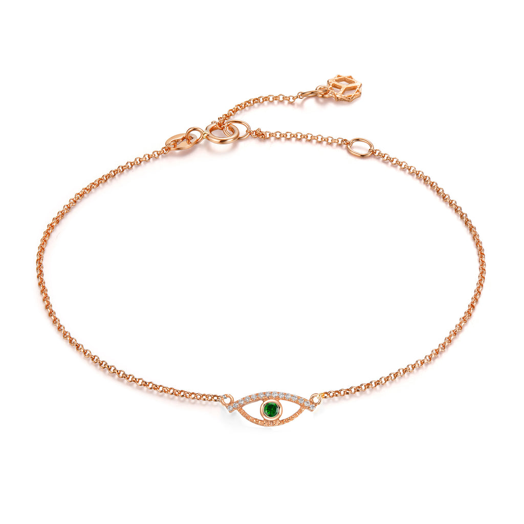 YOUNG BY DILYS' Celestial Eye Green Garnet Chain Bracelet with Diamond Trim in 18K Rose Gold