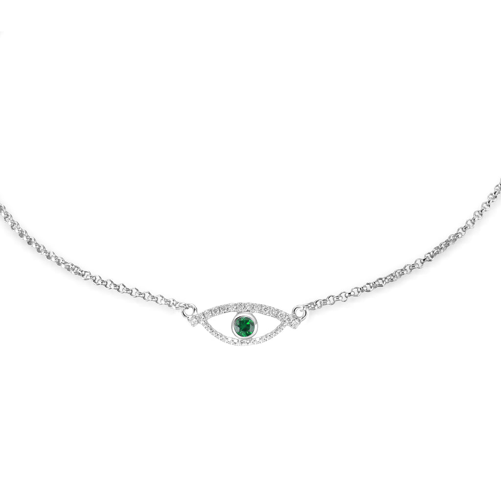 YOUNG BY DILYS' Celestial Eye Green Garnet Chain Bracelet with Diamond Trim in 18K White Gold